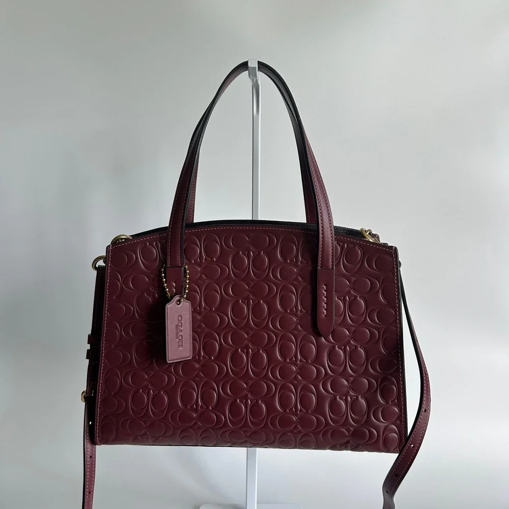 Coach Charlie Carryall 28 Burgundy Signature Leather Satchel Bag Excellent